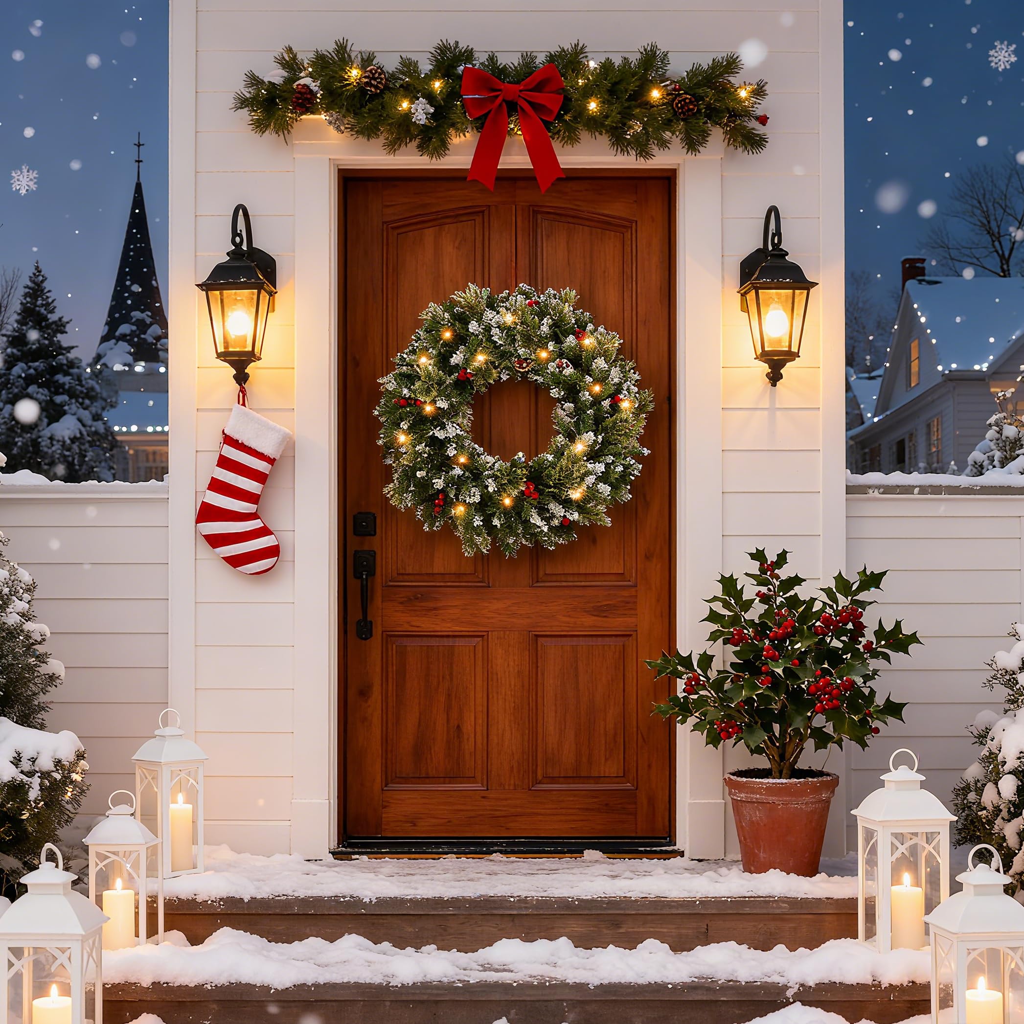 HipTree wreath styled on mantel enhancing seasonal decor