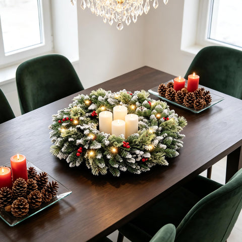 HipTree wreath used as tabletop centerpiece adding festive ambiance