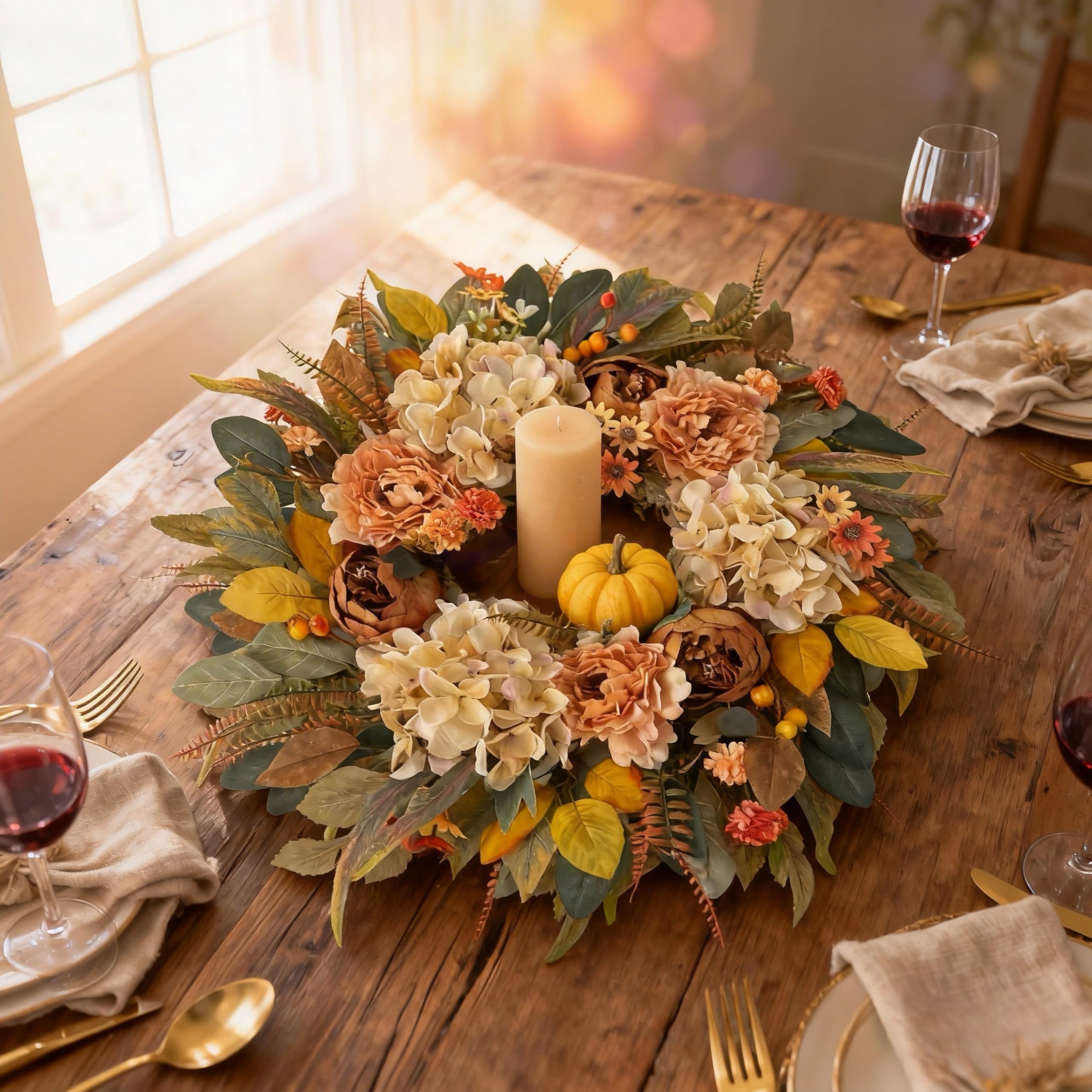 HipTree wreath above mantel styling example for indoor fall decor inspiration