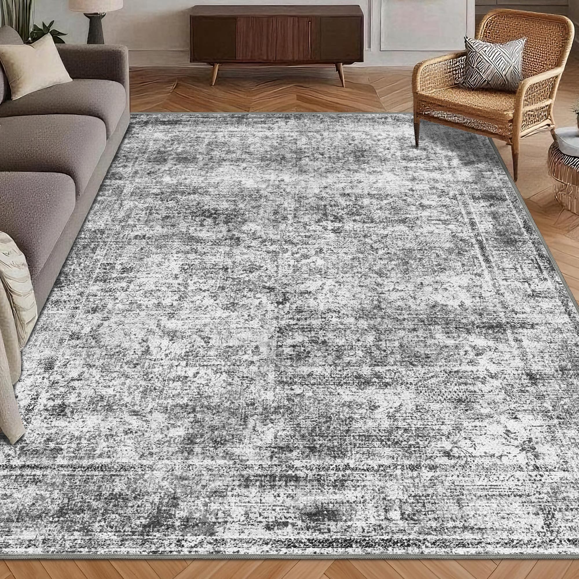 HIRUG front view of 5x7 vintage Persian rug showing pattern and color, adds classic style