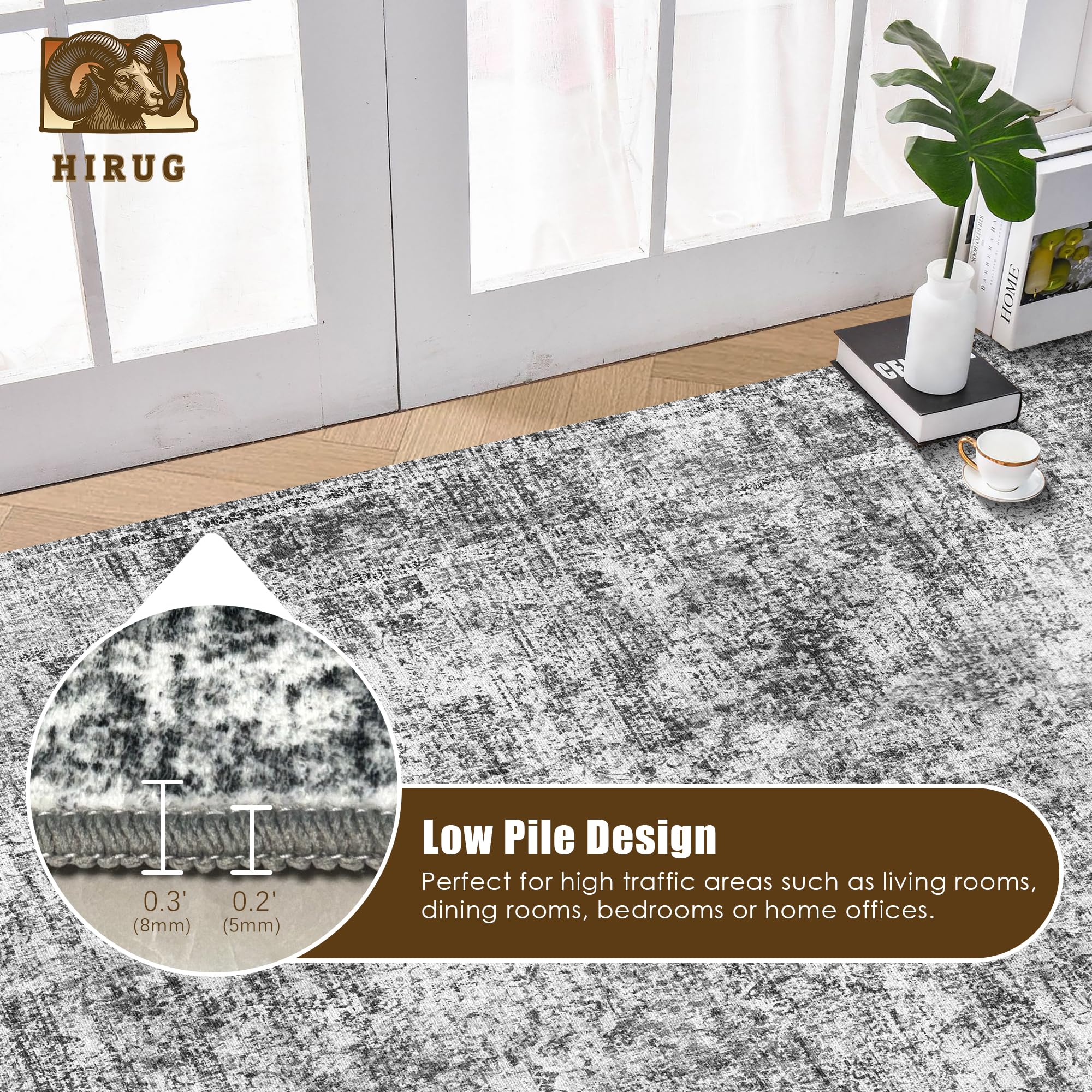 HIRUG rug sliding under a door to show low profile clearance, fits tight spaces