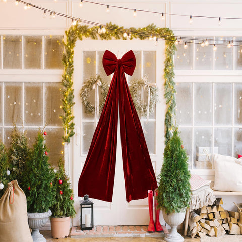 Hismir bow hanging on door creating welcoming festive entrance and easy installation
