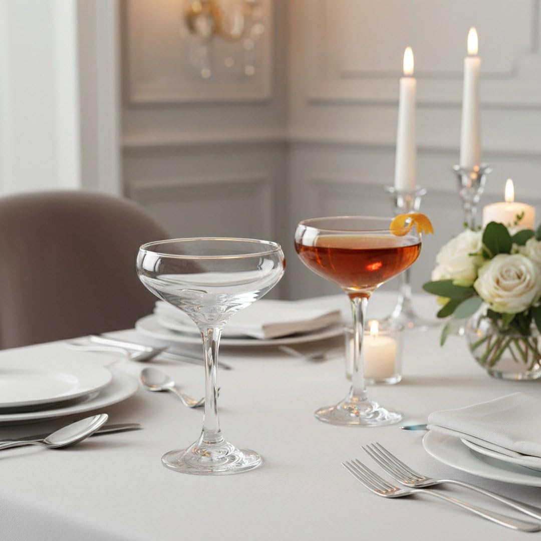 HISTORY COMPANY coupe holding a Manhattan in use, demonstrates classic serving benefit