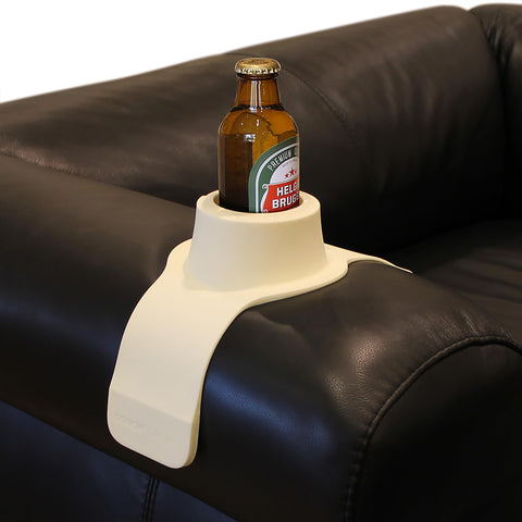 HIT PRODUCTS CouchCoaster front view showing cream finish and secure cup benefit
