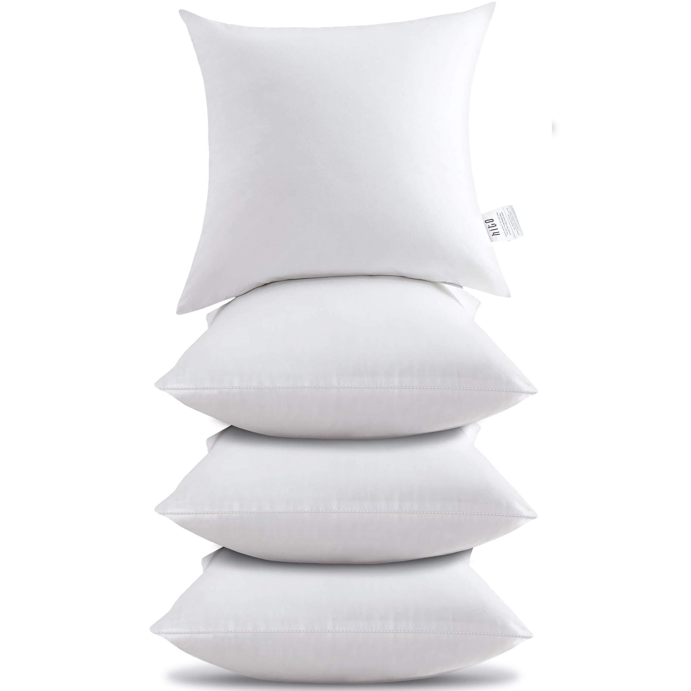 HITO front view of four 18x18 pillow inserts showing neat square shape and crisp finish