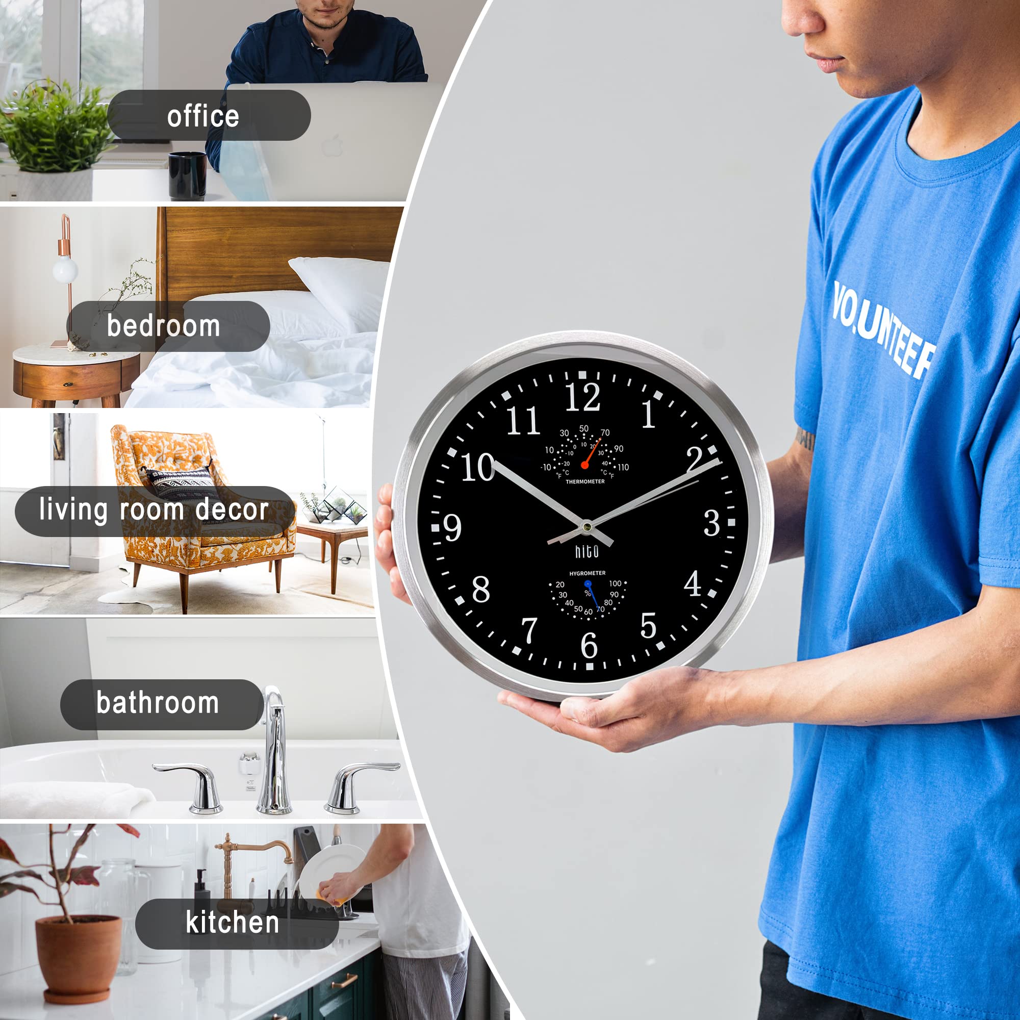 HITO clock above nightstand promoting silent sleep-friendly environment