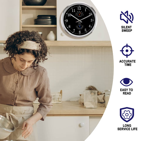 HITO wall clock in kitchen providing quiet timekeeping while cooking