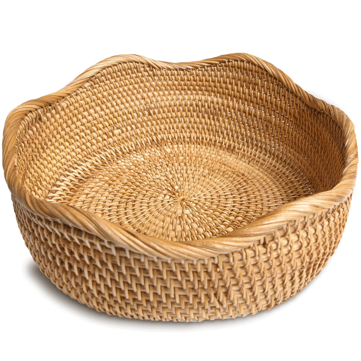 HITOMEN front view of rattan bread basket showing shape and finish, enhancing tabletop charm