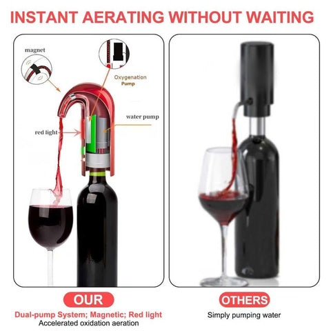 HIVIEW aerator attached to wine bottle pouring into glass for improved flavor