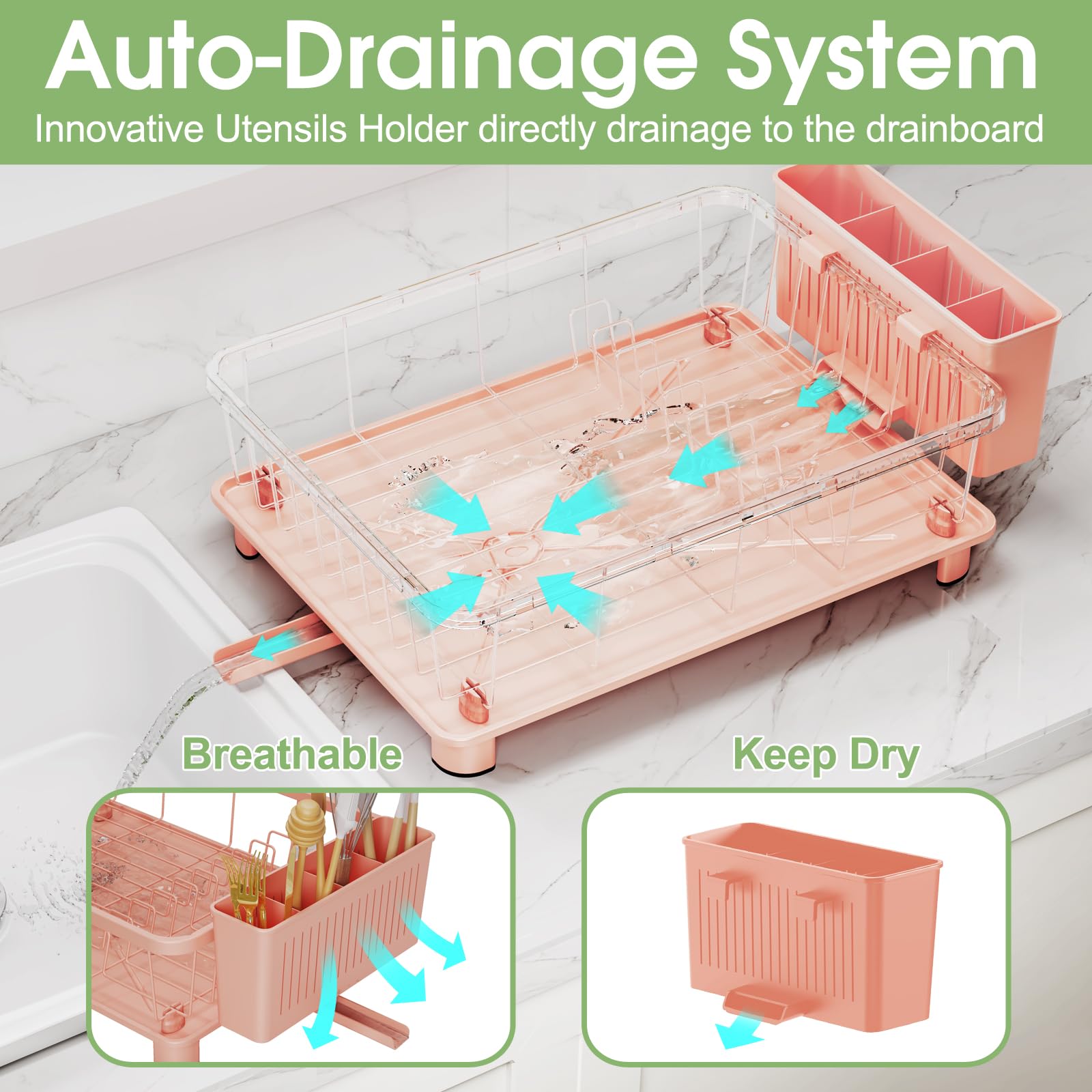 Hiviweer close-up of X-groove drainboard directing water away to prevent messes