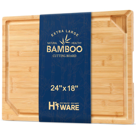 HIWARE front view of 24x18 bamboo board showing full surface and handles, elegant presentation benefit
