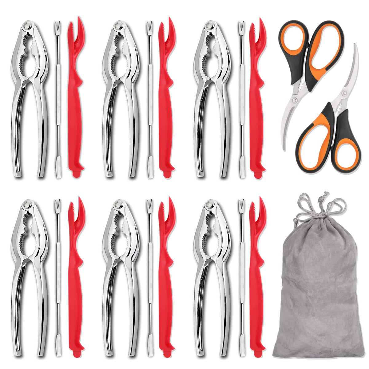 HIWARE front view of full 20-piece seafood tools set showing complete kit for easy serving