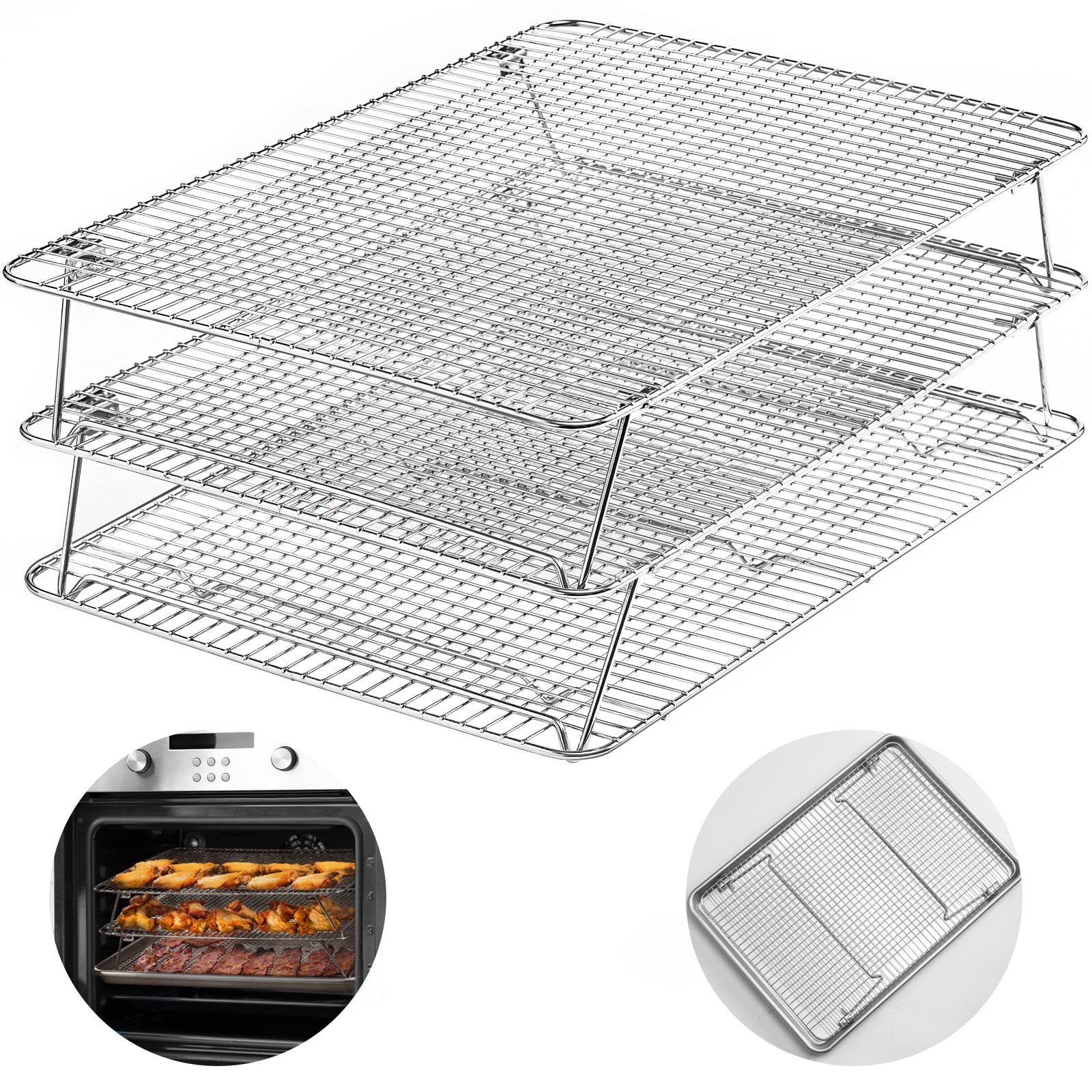 HIWARE front view of three stackable cooling racks showing compact set and space-saving benefit