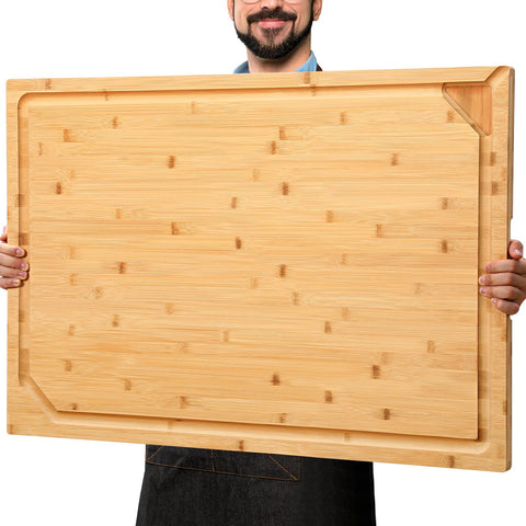 HIWARE front view of large bamboo cutting board showing full surface and finish