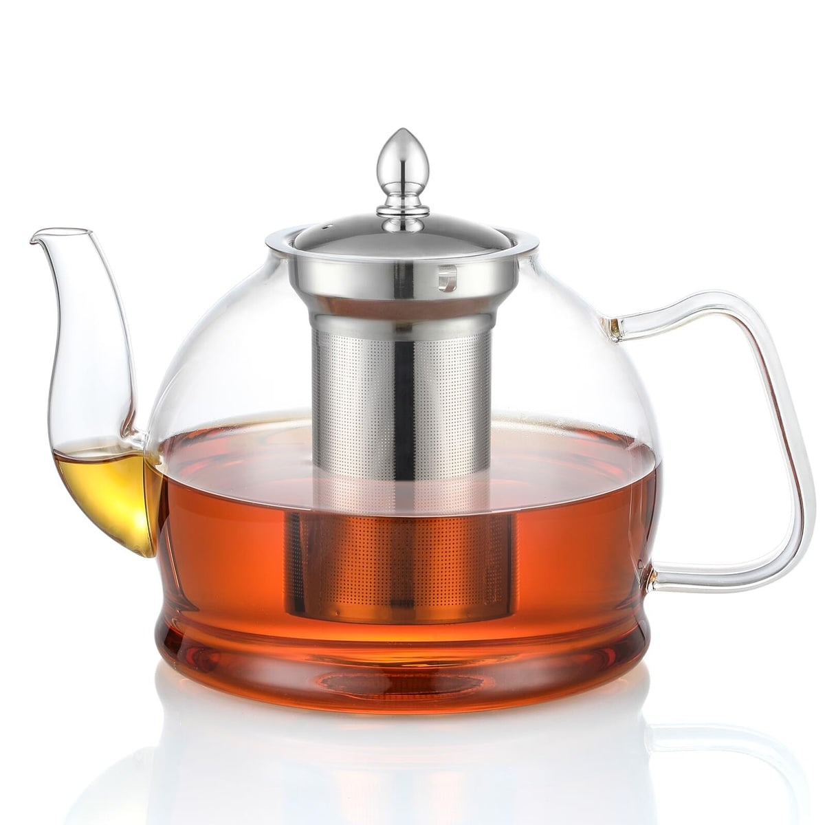 HIWARE glass teapot front view showing clear borosilicate and capacity benefit