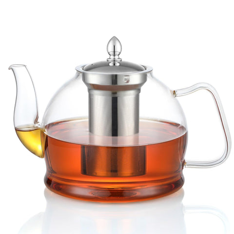 HIWARE glass teapot front view showing clear borosilicate and capacity benefit