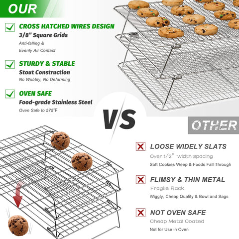 HIWARE stacked racks inside half-sheet pan illustrating oven fit and multi-level baking efficiency
