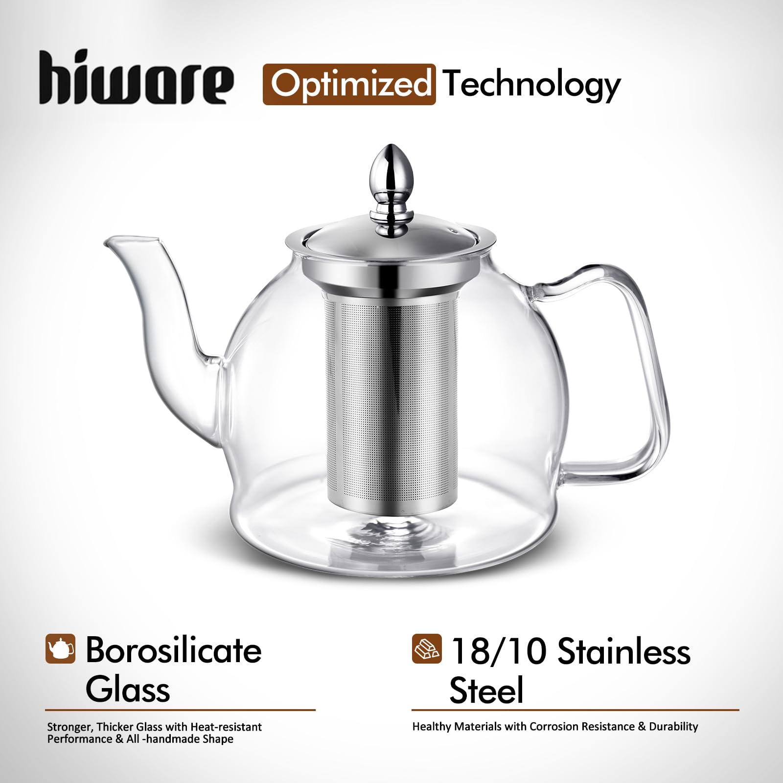 HIWARE close-up of stainless 18/10 mesh infuser highlighting easy filtering benefit