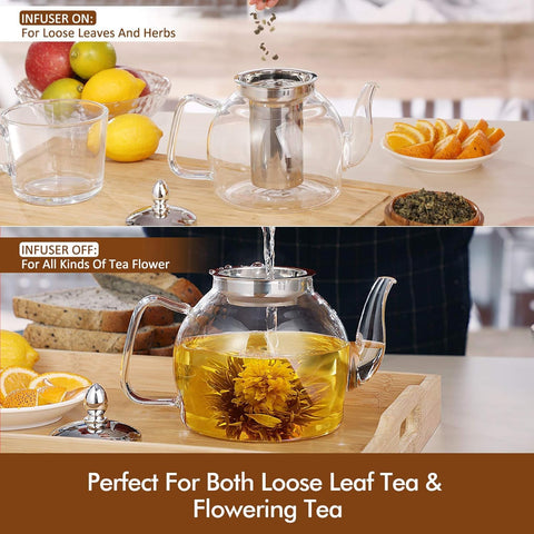 HIWARE pouring tea into cups showing clean pour and serving convenience benefit