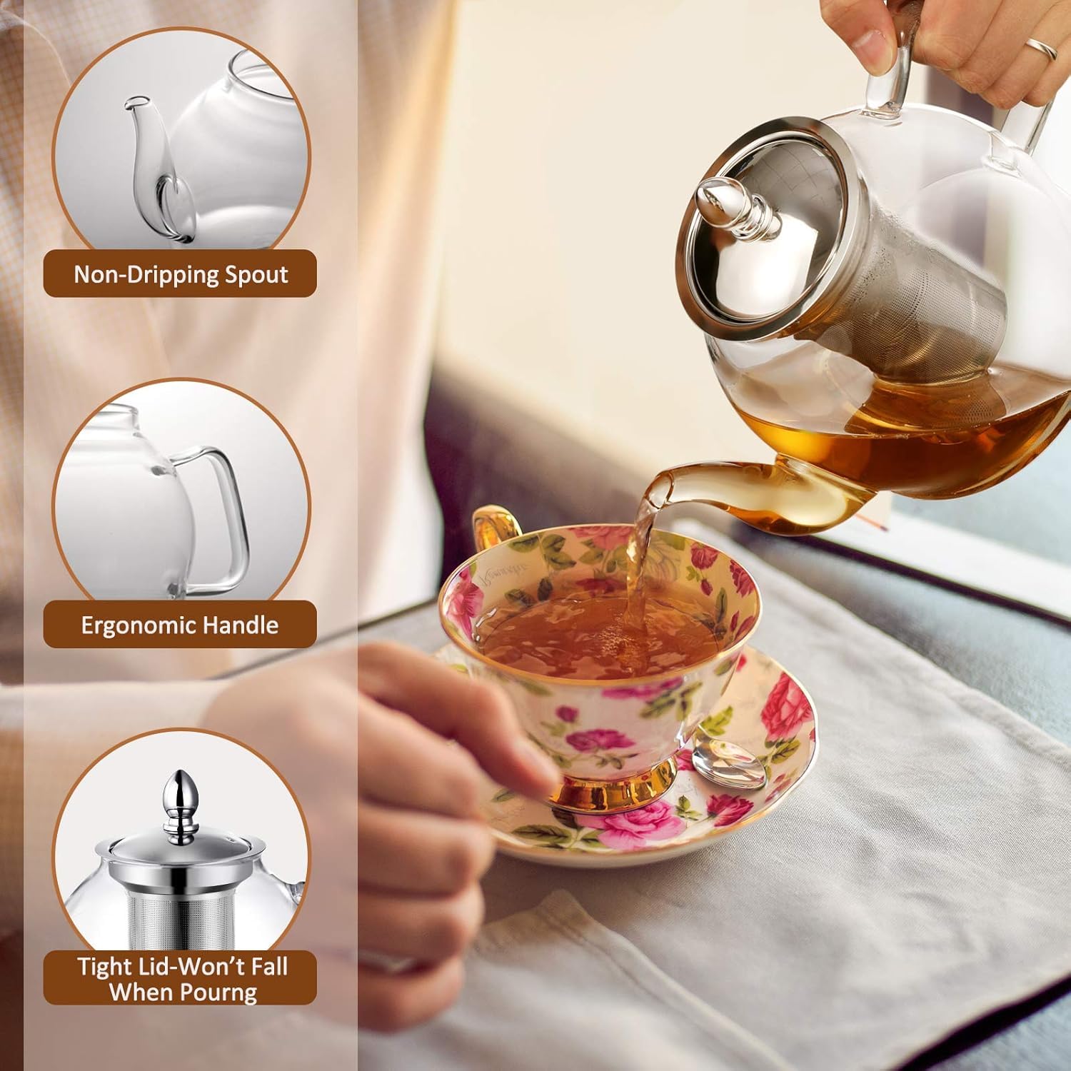 HIWARE spout and ergonomic handle detail ensuring drip-free pouring benefit