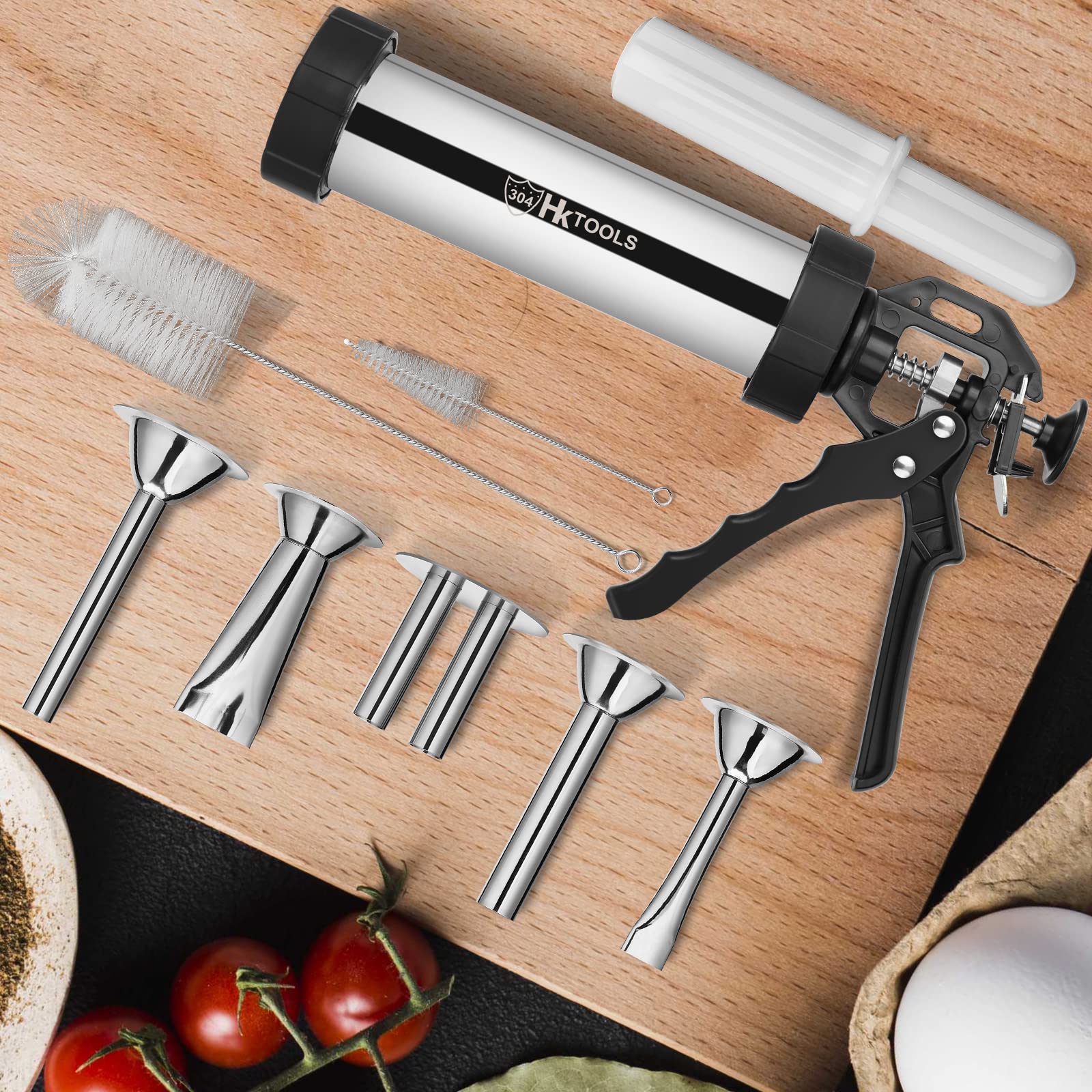 HK jerky gun on a backyard BBQ table with finished jerky to showcase entertaining benefits