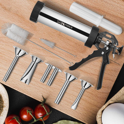 HK jerky gun on a backyard BBQ table with finished jerky to showcase entertaining benefits