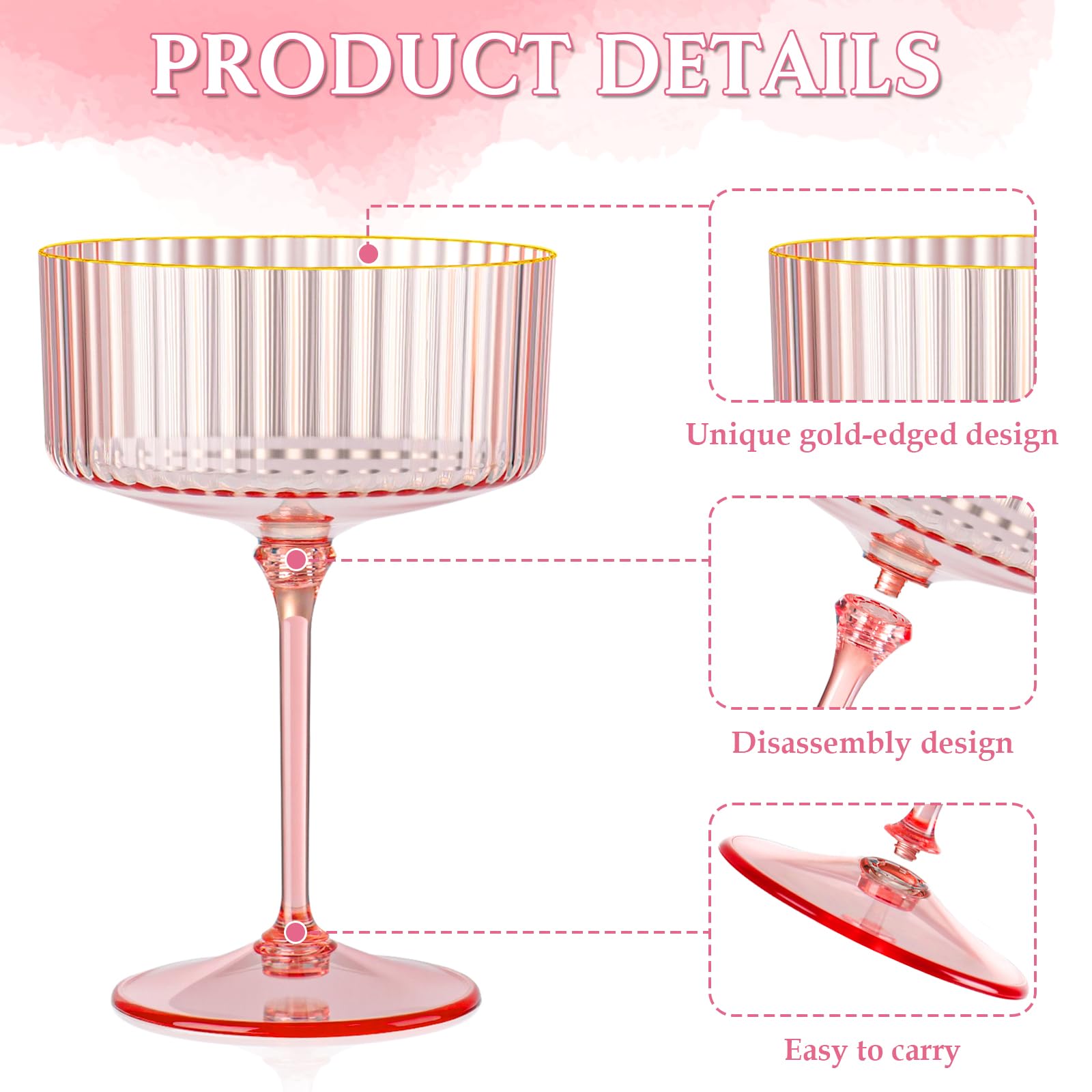 HKSZEH gold rim detail on pink coupe emphasizing elegant finish