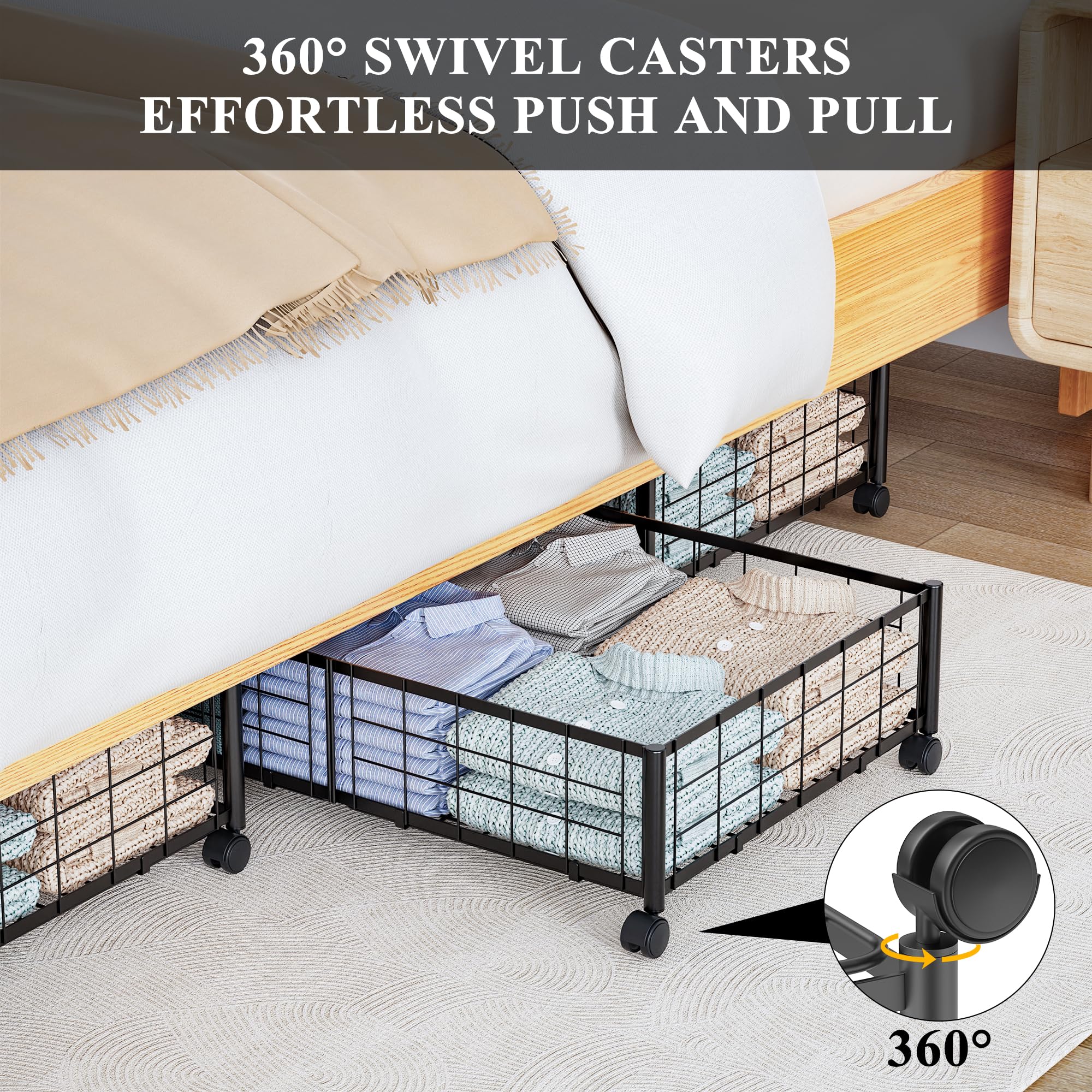 Hleelomi wheel detail demonstrating 360° swivel casters for quiet smooth rolling