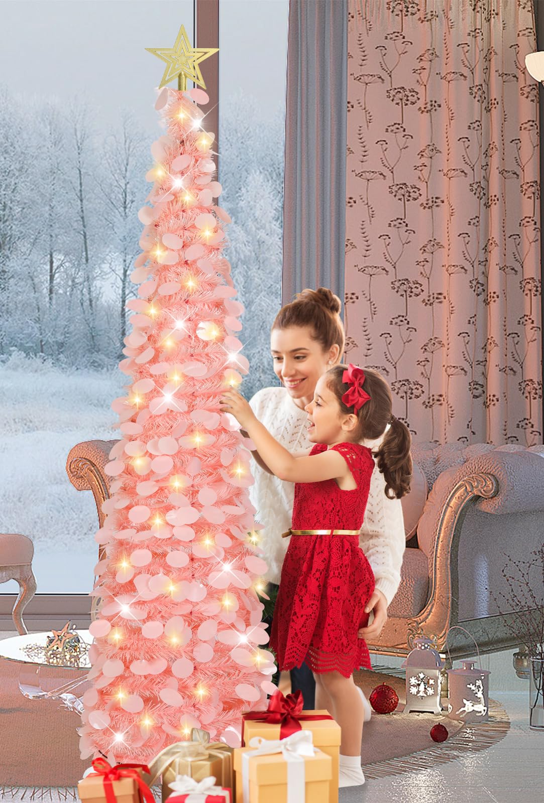 HMASYO pencil tree by entryway mantel adding festive accent