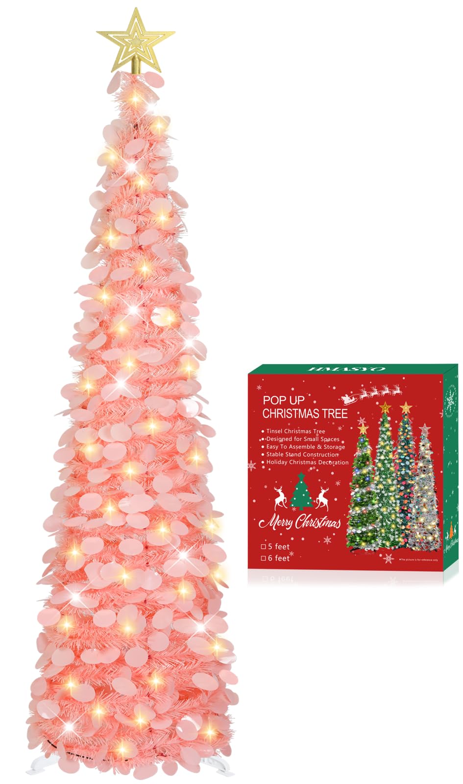 HMASYO front view of full pink pop-up tree showing compact beauty