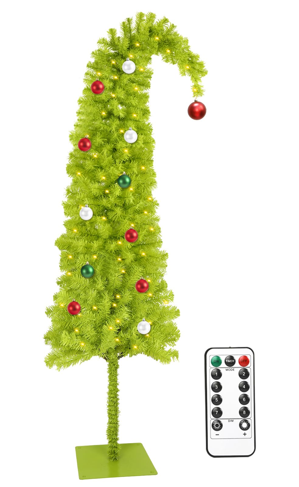 HMASYO front view lime green tree showing bright shape and ornaments, great focal point