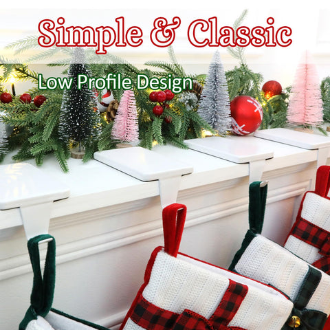 HMASYO holders on mantel with stockings demonstrating secure, neat holiday display
