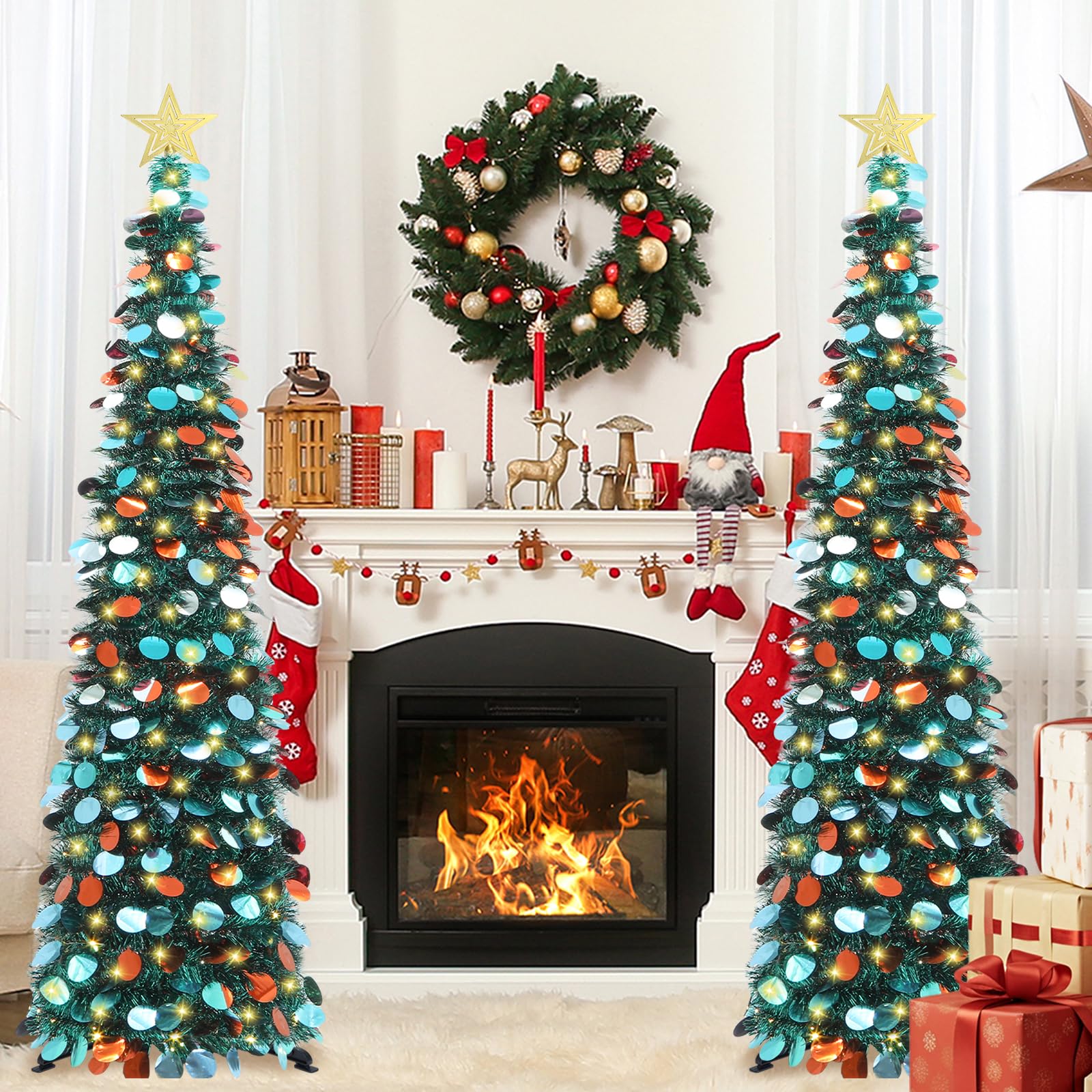 HMASYO tree beside sofa showing 5ft scale and space-saving advantage