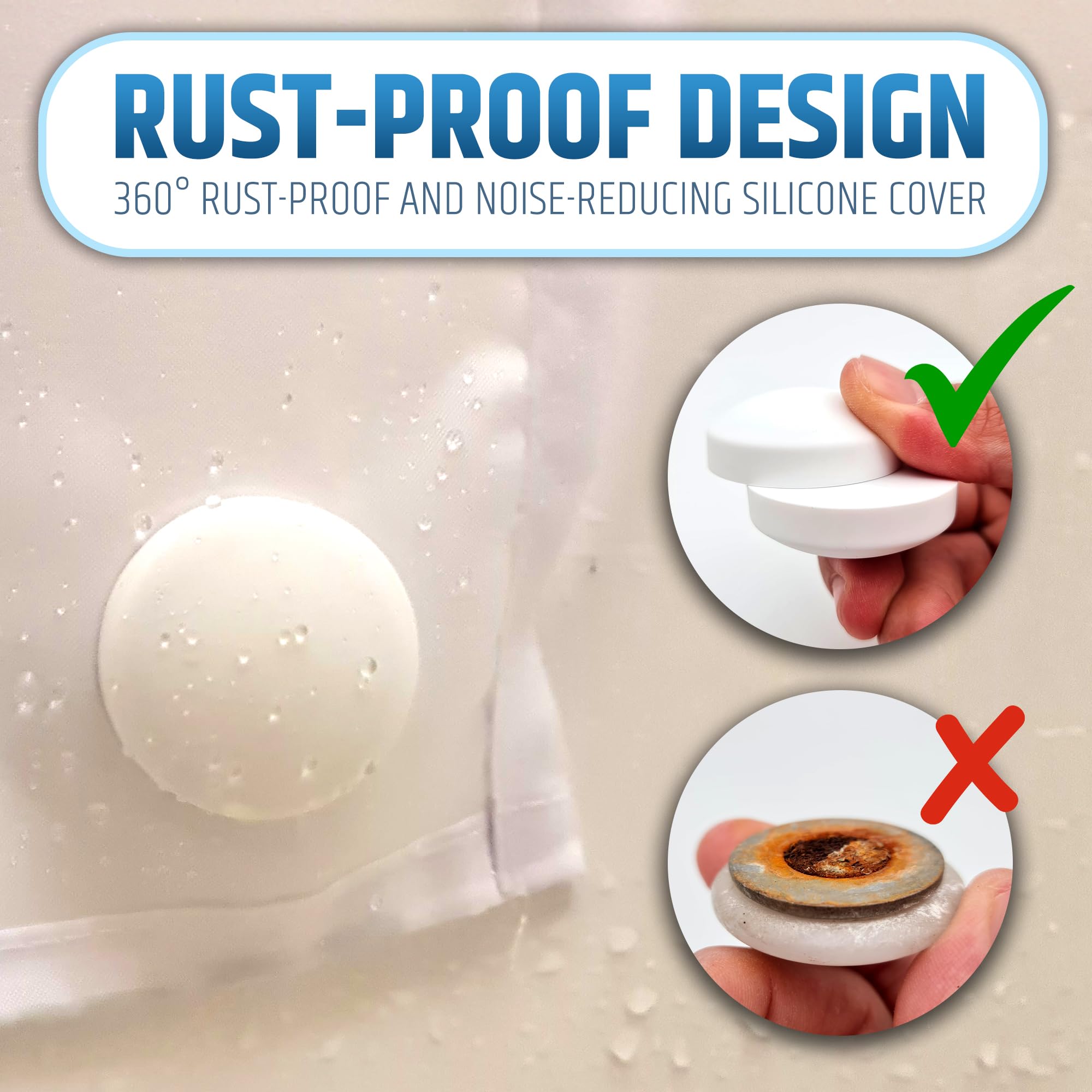 HMmagnets inserted into curtain hem keeping liner weighted and splash-free