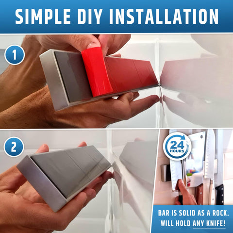 HMmagnets mounted on kitchen wall in lifestyle scene demonstrating tidy counter space and accessibility