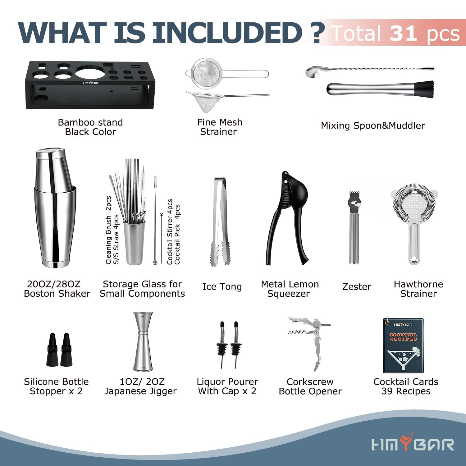 HMYBAR Boston shaker close-up highlighting polished stainless finish