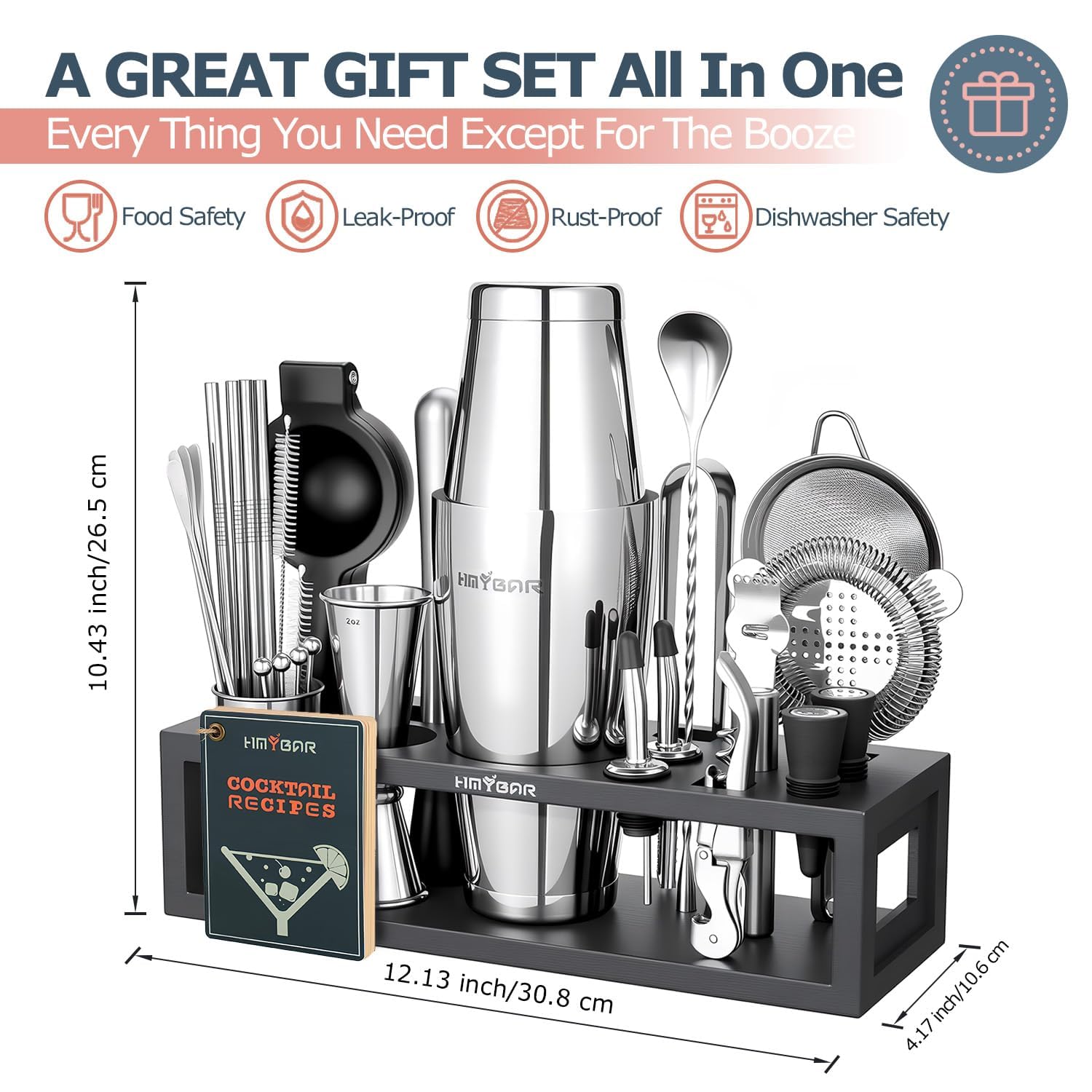 HMYBAR 39 recipe cards with tools flatlay offering guided cocktail ideas