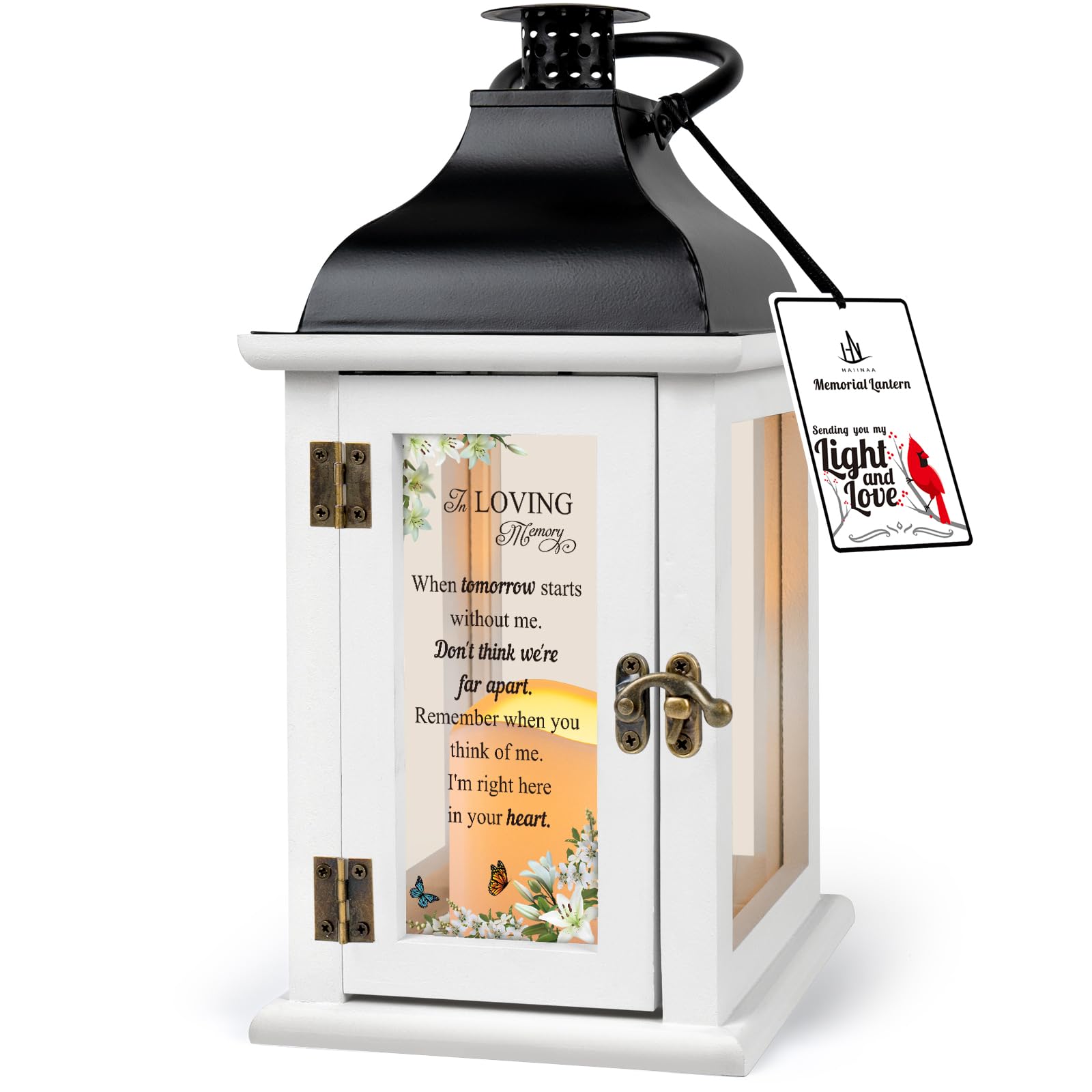 HN HAIINAA front view of lantern showing comforting glow and elegant design