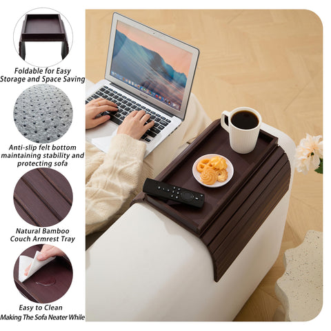 HNLISA tray seated on a curved sofa armrest for versatile fit