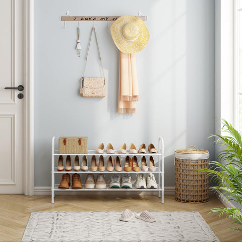 Hoctieon in bathroom storing shoes and toiletries for multipurpose use