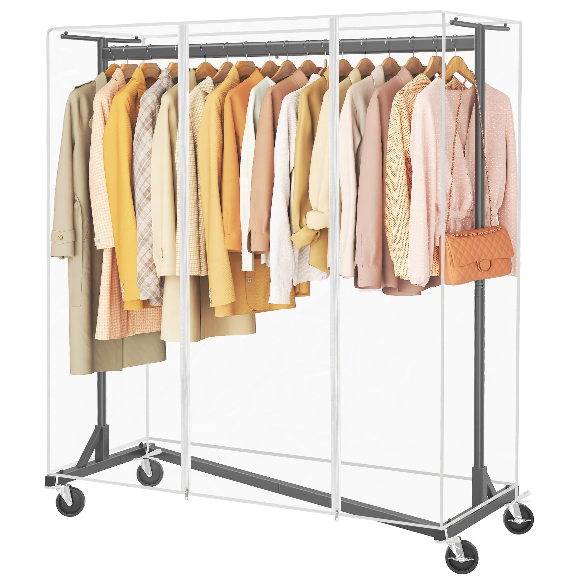 Hoctieon front view of rack showing organized hanging and sturdy frame