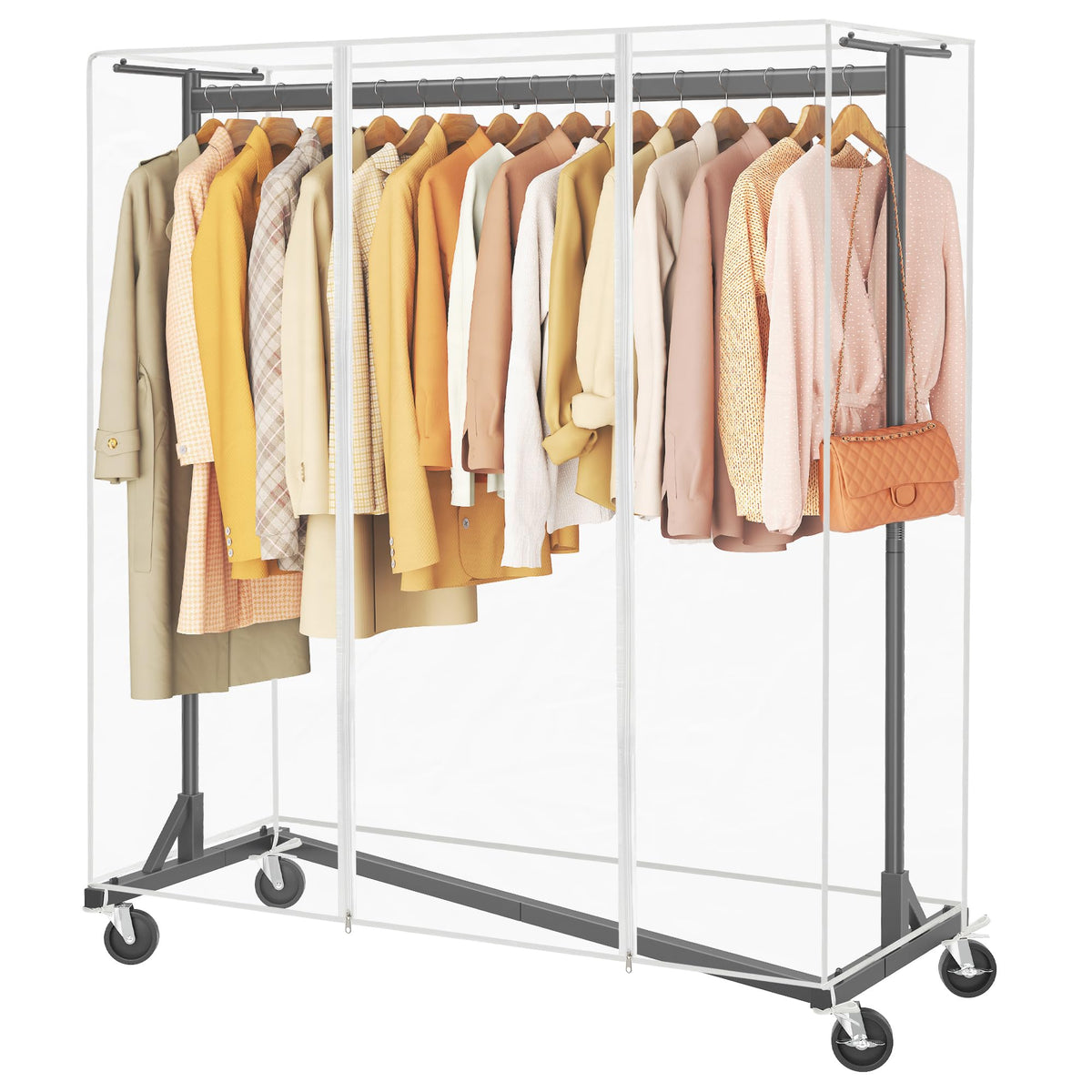 Hoctieon front view of rack showing organized hanging and sturdy frame