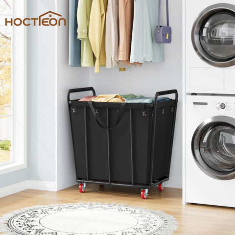 Hoctieon laundry cart in a hotel laundry room showcasing commercial-grade suitability