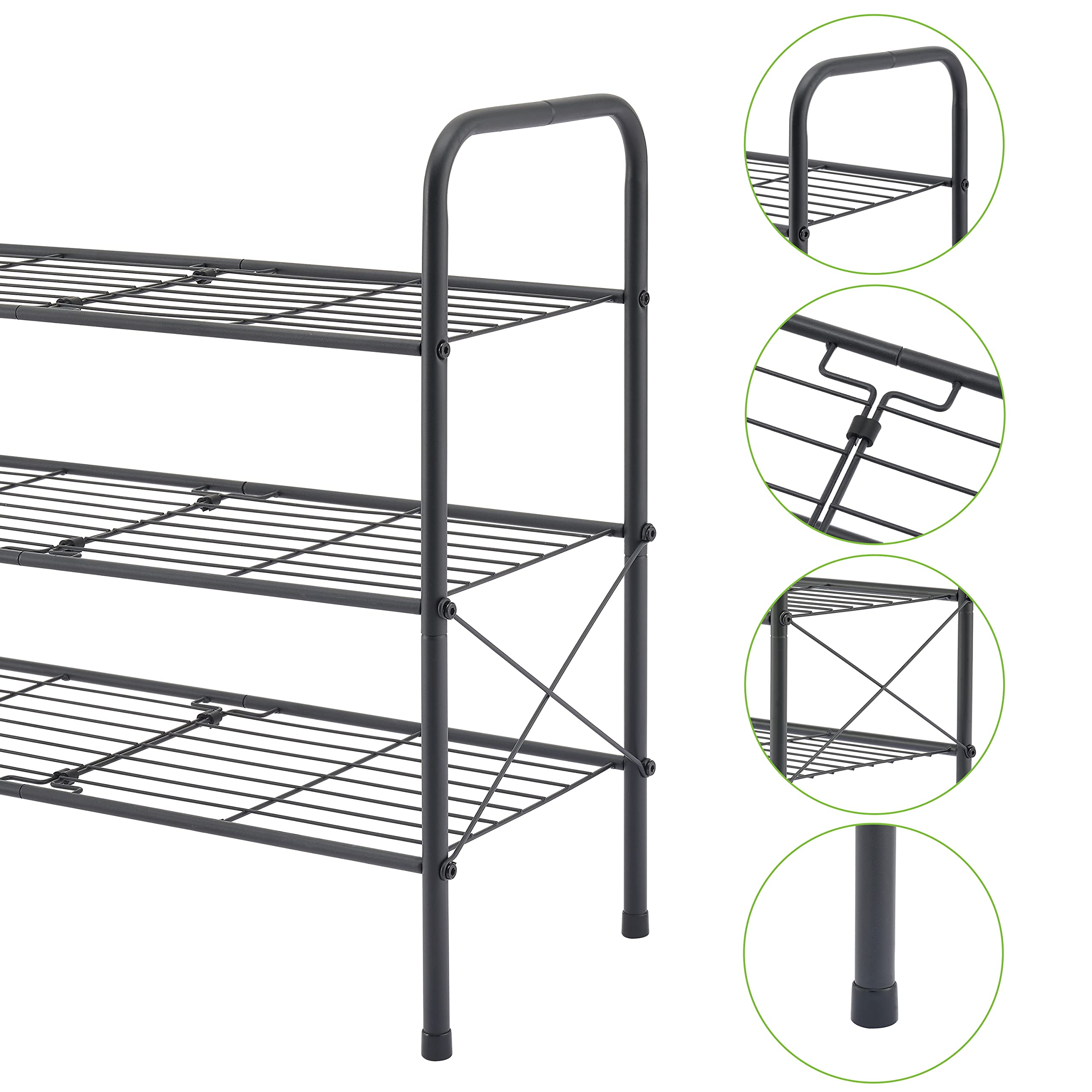 Hoctieon rack beside shoes to show scale and how many pairs it holds
