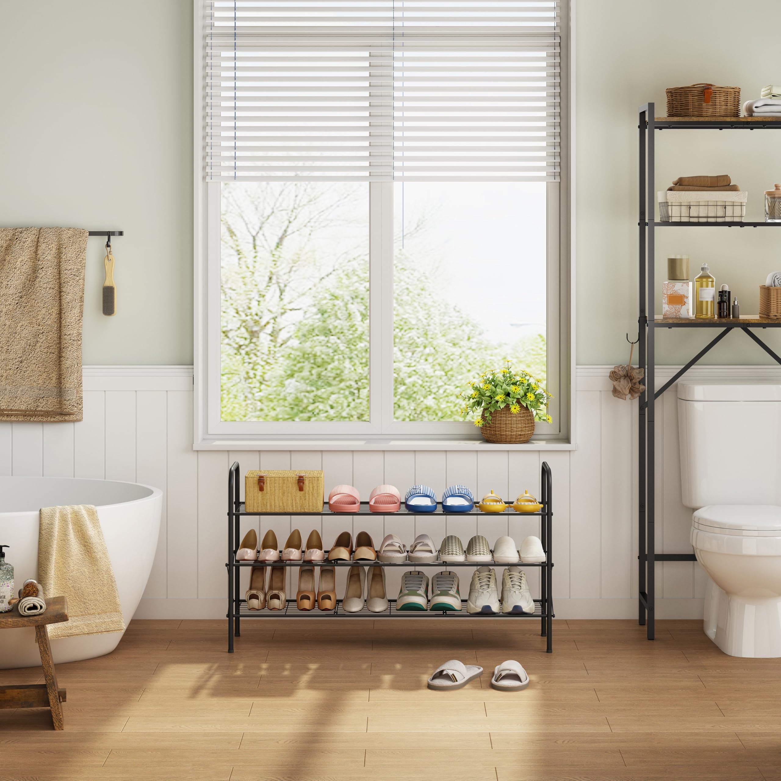 Hoctieon shoe rack staged in entryway to keep shoes tidy and accessible
