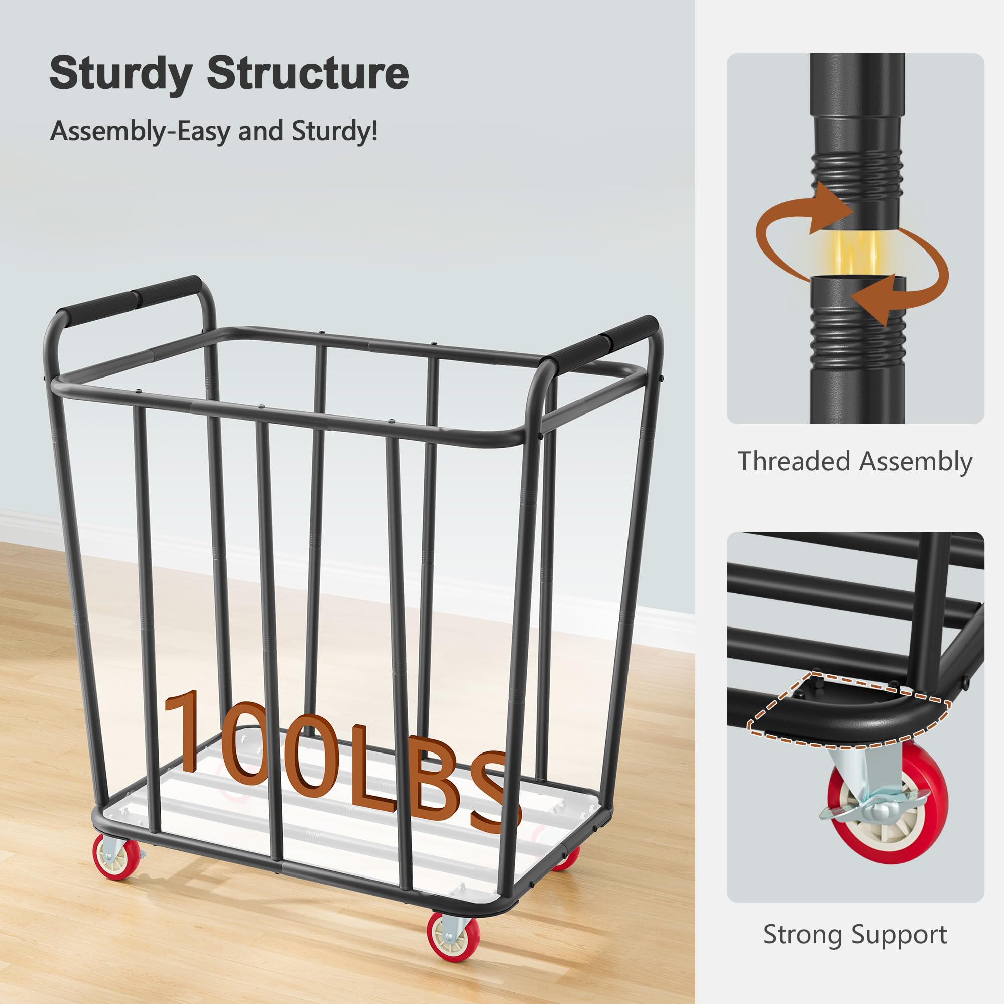 Hoctieon caster and lock detail showing smooth mobility and secure stopping benefit