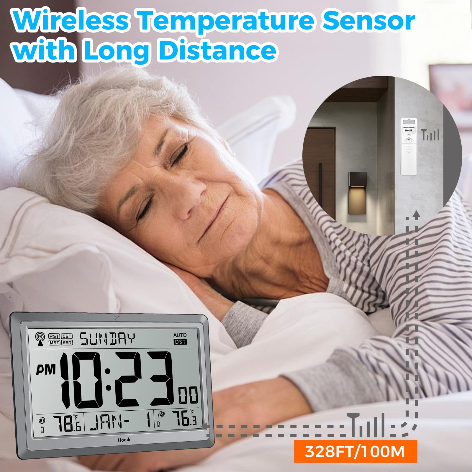 HODIK display close-up showing indoor and outdoor temperatures at a glance