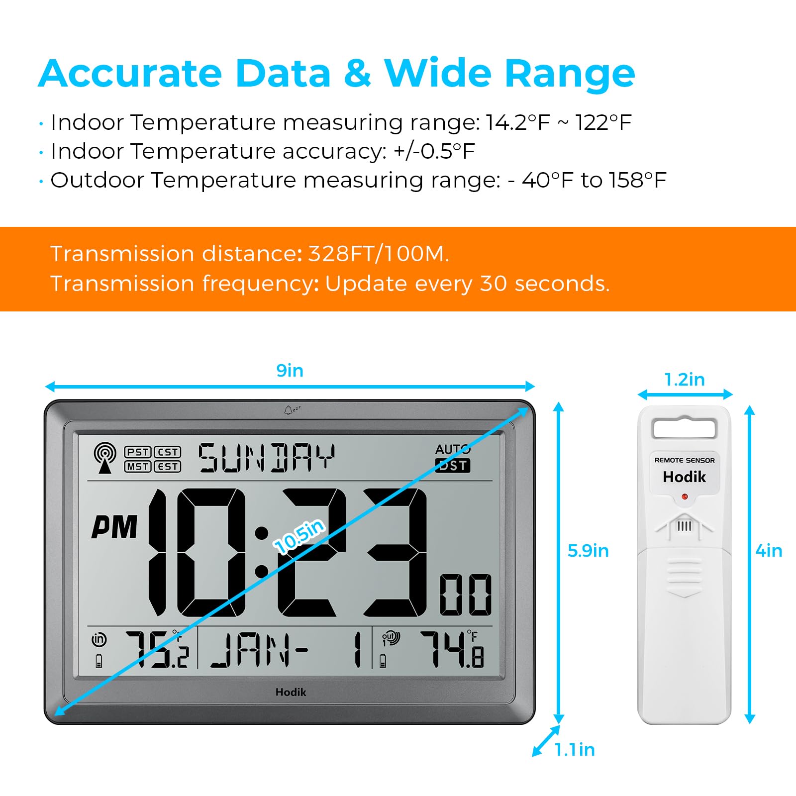 HODIK on desk using kickstands for stable tabletop time and temp display