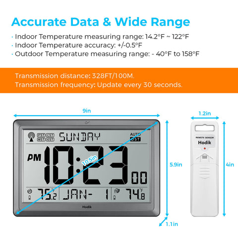 HODIK on desk using kickstands for stable tabletop time and temp display