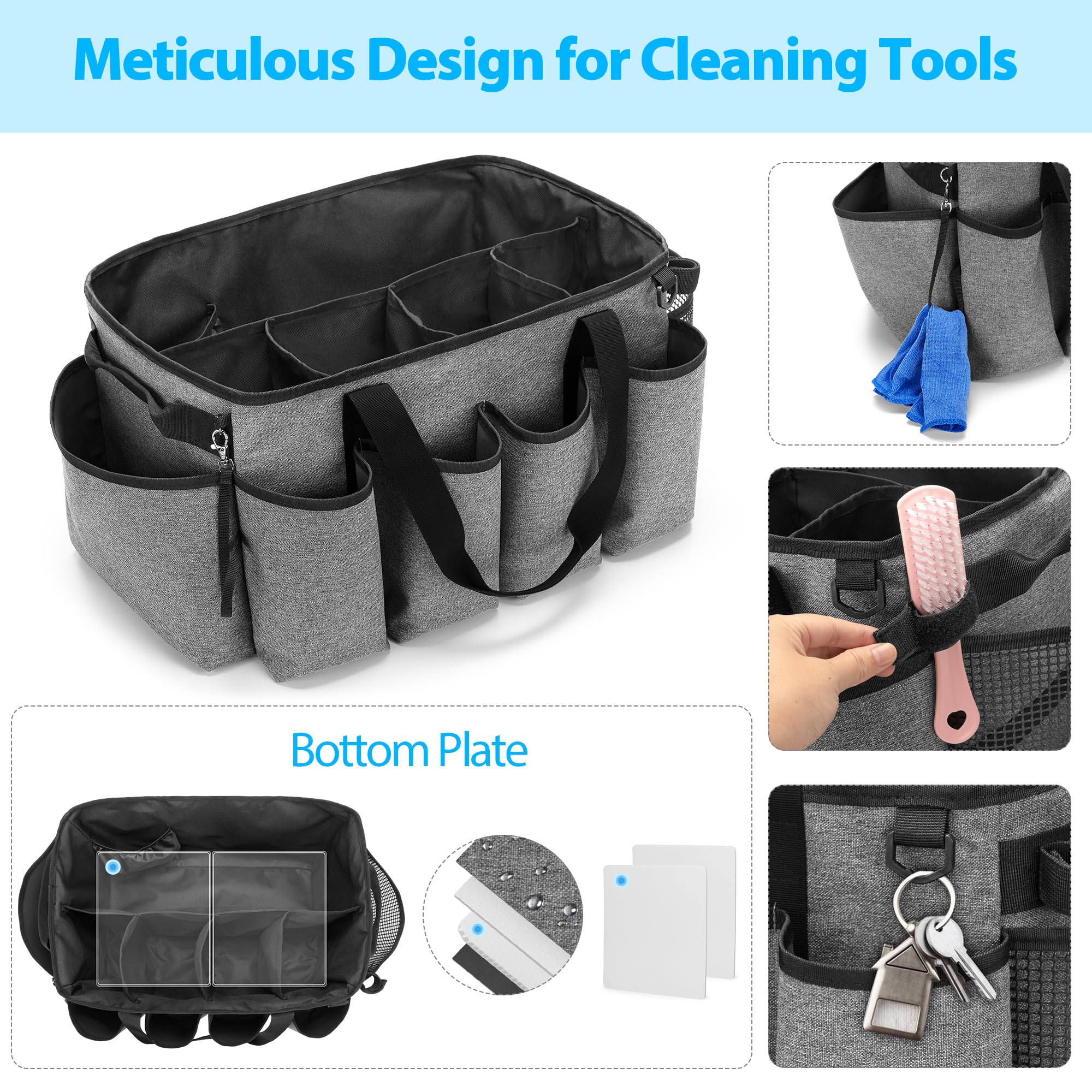 HODRANT front pockets holding spray bottles and brushes for convenience